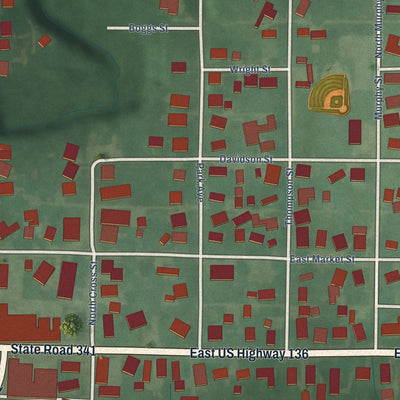 Close-up of the map of Hillsboro, Indiana print showing street and building detail