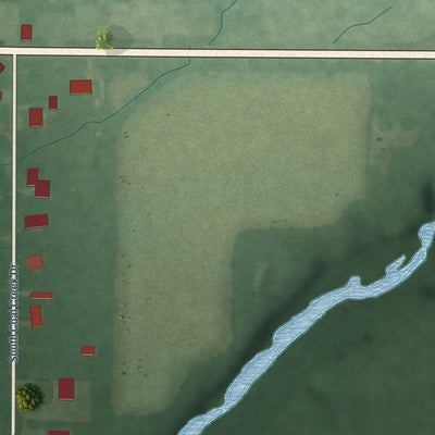 Second close-up of the map of Hillsboro, Indiana print showing more streets and buildings