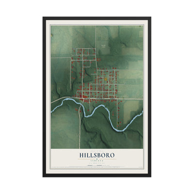 Map of Hillsboro, Indiana, 12 x 18 inch print in a black wood frame