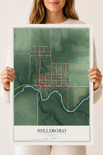 Map of Hillsboro, Indiana, 18 x 24 inch unframed archival matte print