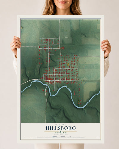 Map of Hillsboro, Indiana, 24 x 36 inch unframed archival matte print