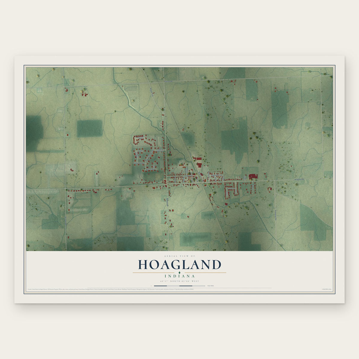 Hoagland, Indiana map print, the full design