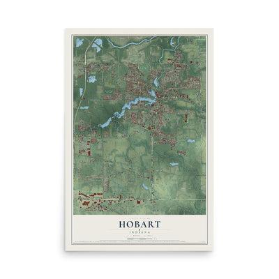 Map of Hobart, Indiana, 12 x 18 inch unframed archival matte print