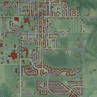 Second close-up of the map of Hobart, Indiana print showing more streets and buildings