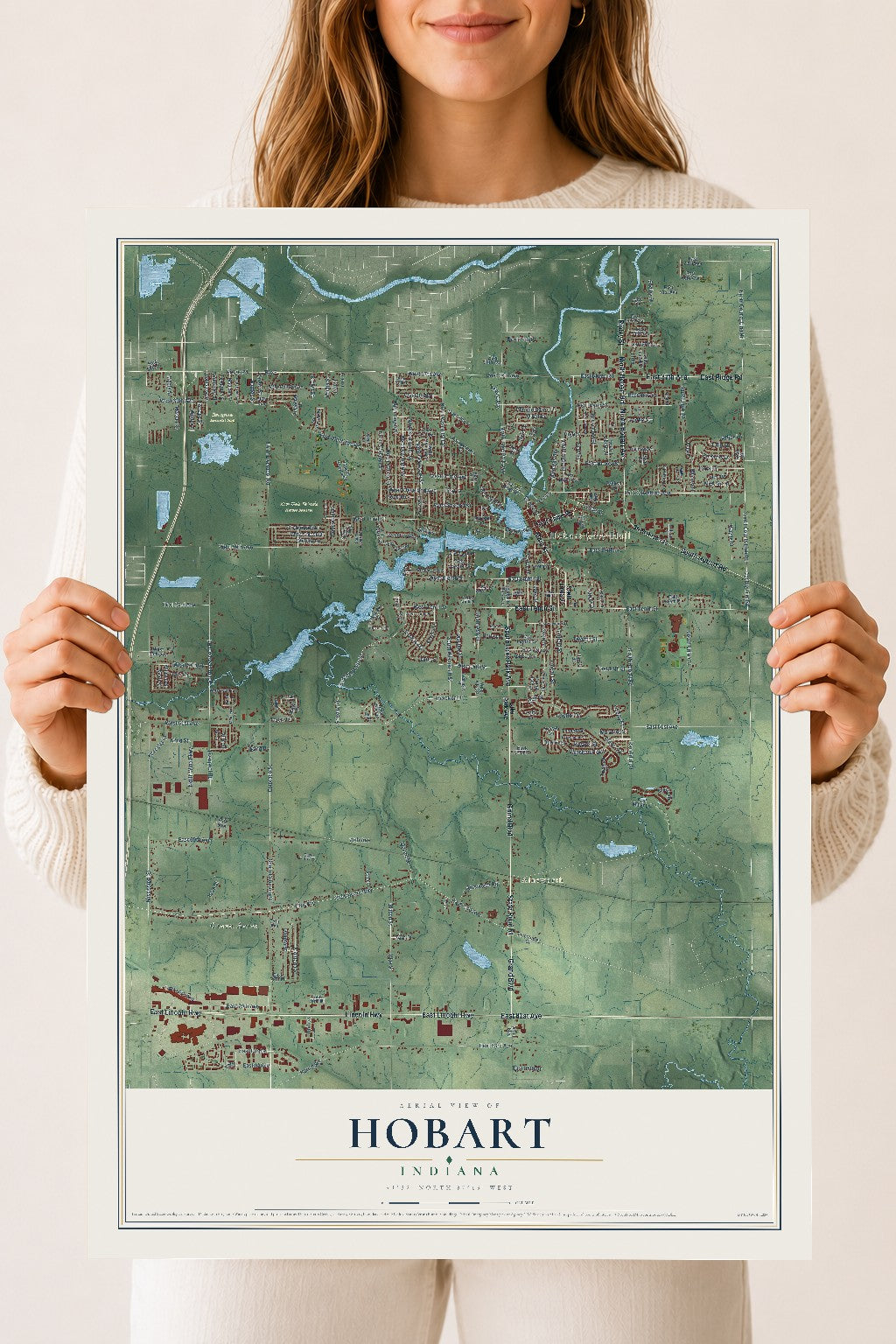Map of Hobart, Indiana, 18 x 24 inch unframed archival matte print