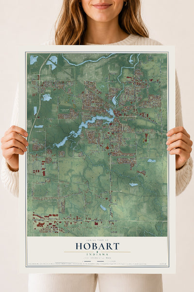 Map of Hobart, Indiana, 18 x 24 inch unframed archival matte print