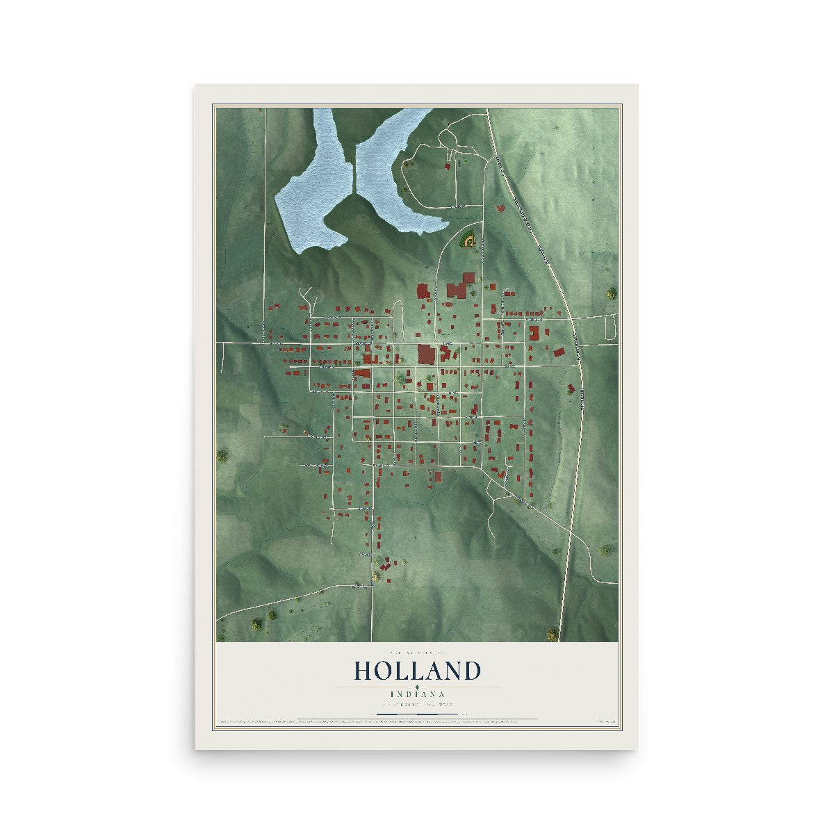Map of Holland, Indiana, 12 x 18 inch unframed archival matte print