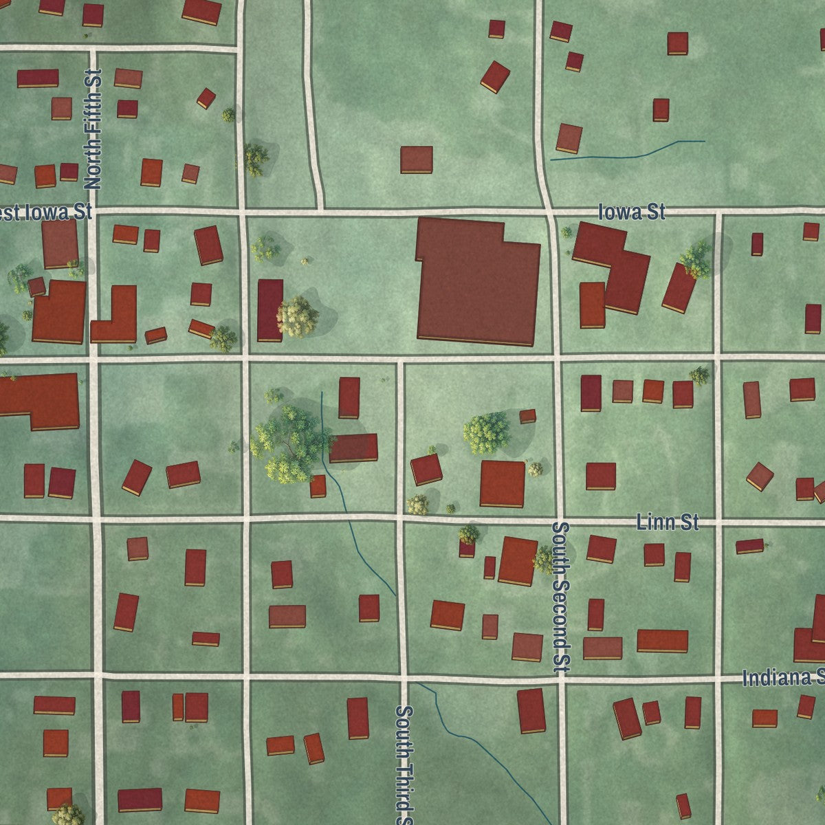 Close-up of the map of Holland, Indiana print showing street and building detail