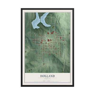 Map of Holland, Indiana, 12 x 18 inch print in a black wood frame