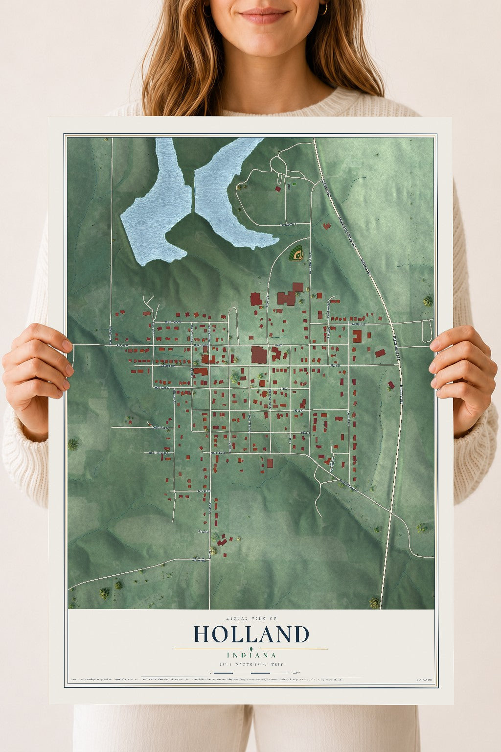 Map of Holland, Indiana, 18 x 24 inch unframed archival matte print