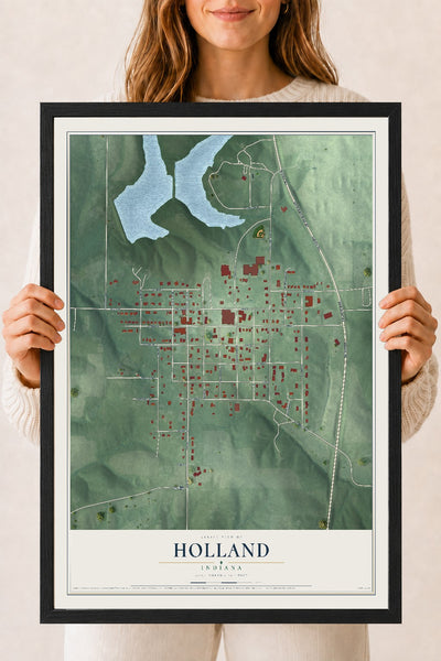 Map of Holland, Indiana, 18 x 24 inch print in a black wood frame