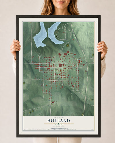 Map of Holland, Indiana, 24 x 36 inch print in a black wood frame