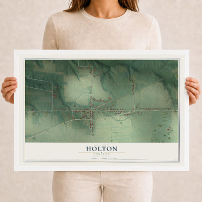 Map of Holton, Indiana, 12 x 18 inch print in a white wood frame