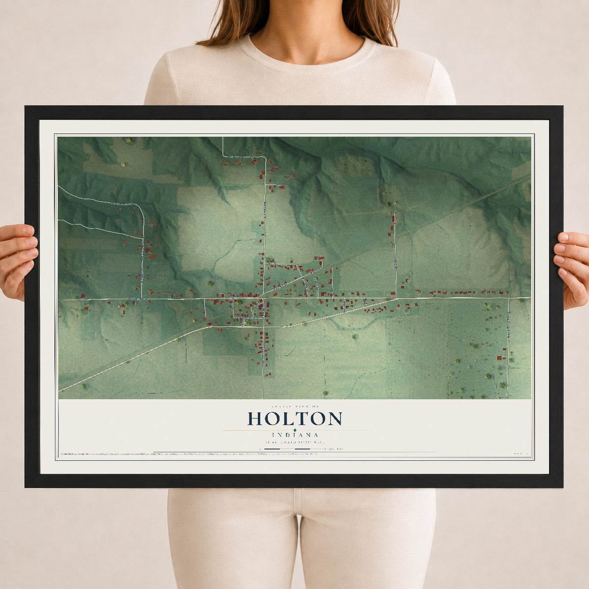 Map of Holton, Indiana, 18 x 24 inch print in a black wood frame