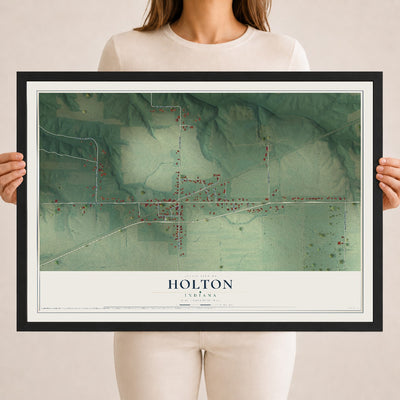Map of Holton, Indiana, 18 x 24 inch print in a black wood frame