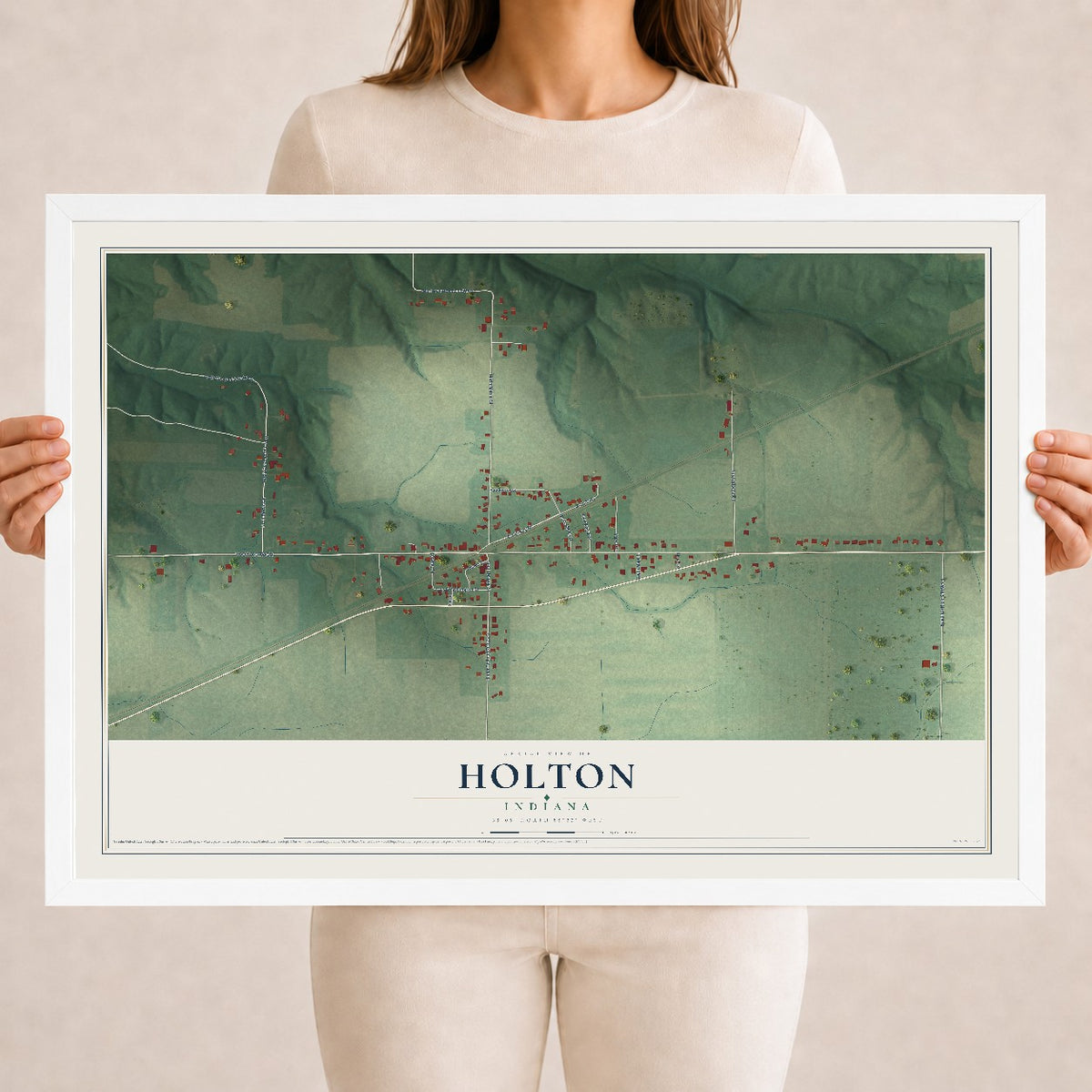 Map of Holton, Indiana, 18 x 24 inch print in a white wood frame