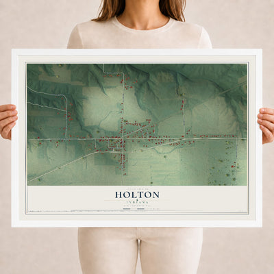 Map of Holton, Indiana, 18 x 24 inch print in a white wood frame