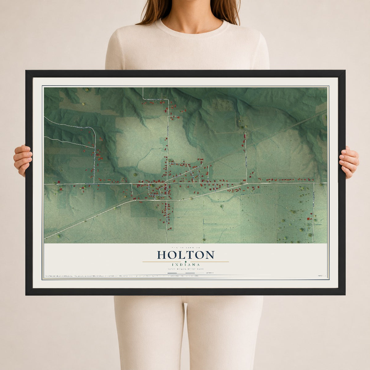Map of Holton, Indiana, 24 x 36 inch print in a black wood frame