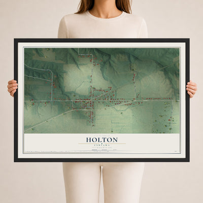 Map of Holton, Indiana, 24 x 36 inch print in a black wood frame