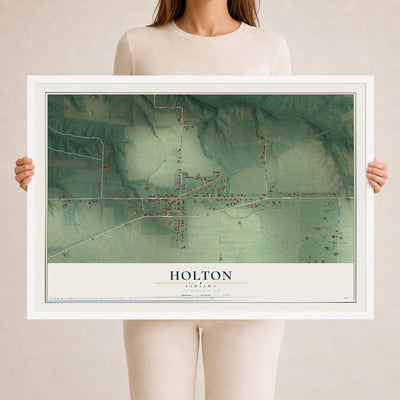 Map of Holton, Indiana, 24 x 36 inch print in a white wood frame