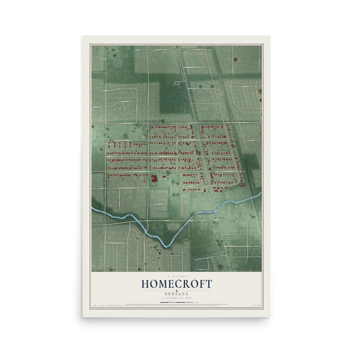 Map of Homecroft, Indiana, 12 x 18 inch unframed archival matte print