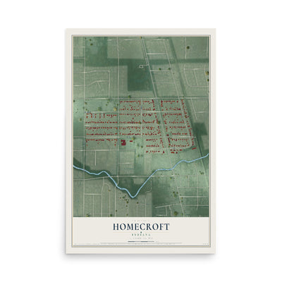 Map of Homecroft, Indiana, 12 x 18 inch unframed archival matte print