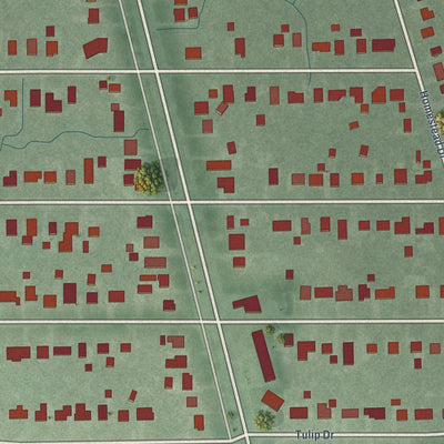 Close-up of the map of Homecroft, Indiana print showing street and building detail