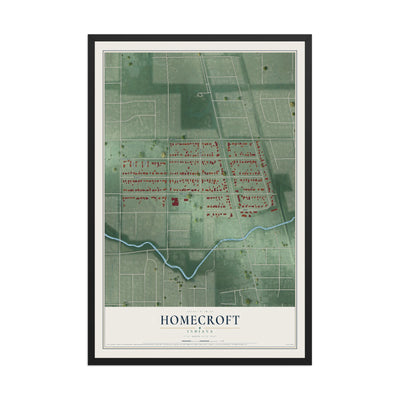 Map of Homecroft, Indiana, 12 x 18 inch print in a black wood frame