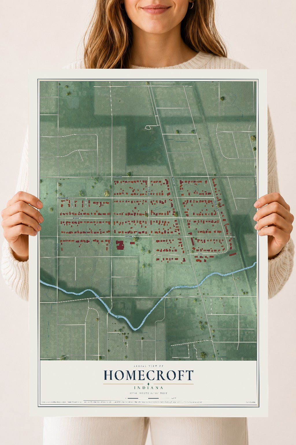 Map of Homecroft, Indiana, 18 x 24 inch unframed archival matte print