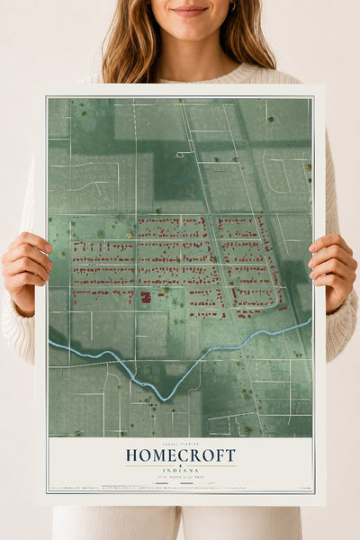 Map of Homecroft, Indiana, 18 x 24 inch unframed archival matte print