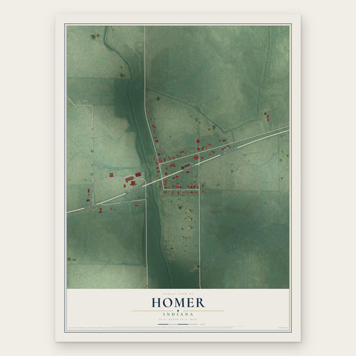 Homer, Indiana map print, the full design