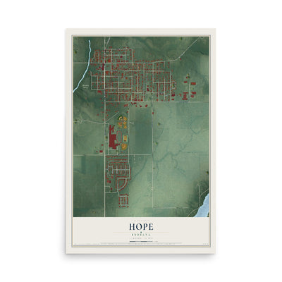 Map of Hope, Indiana, 12 x 18 inch unframed archival matte print