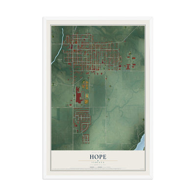 Map of Hope, Indiana, 12 x 18 inch print in a white wood frame
