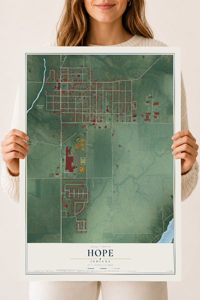 Map of Hope, Indiana, 18 x 24 inch unframed archival matte print