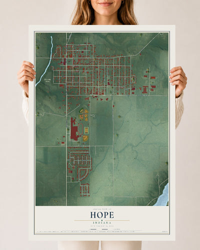 Map of Hope, Indiana, 24 x 36 inch unframed archival matte print