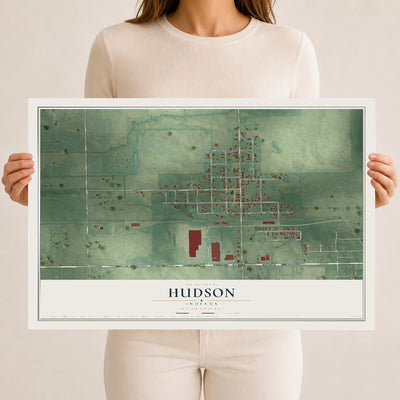Map of Hudson, Indiana, 12 x 18 inch unframed archival matte print
