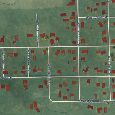 Second close-up of the map of Hudson, Indiana print showing more streets and buildings