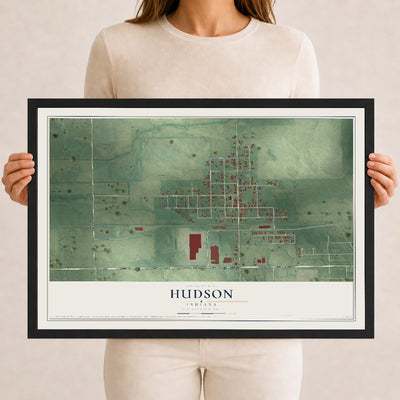 Map of Hudson, Indiana, 12 x 18 inch print in a black wood frame