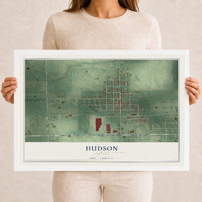 Map of Hudson, Indiana, 12 x 18 inch print in a white wood frame