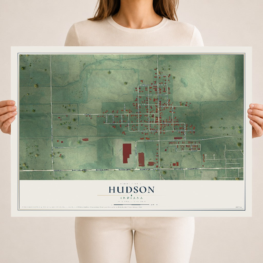 Map of Hudson, Indiana, 18 x 24 inch unframed archival matte print