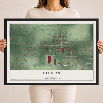 Map of Hudson, Indiana, 18 x 24 inch print in a black wood frame