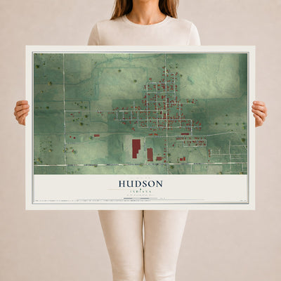 Map of Hudson, Indiana, 24 x 36 inch unframed archival matte print