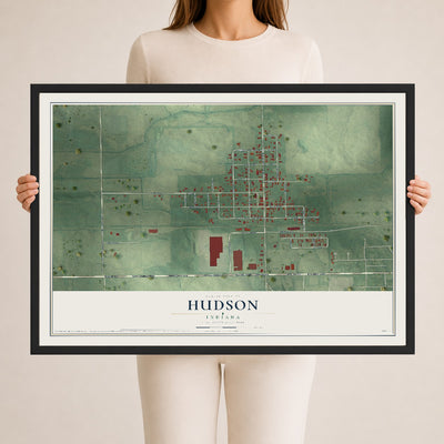 Map of Hudson, Indiana, 24 x 36 inch print in a black wood frame