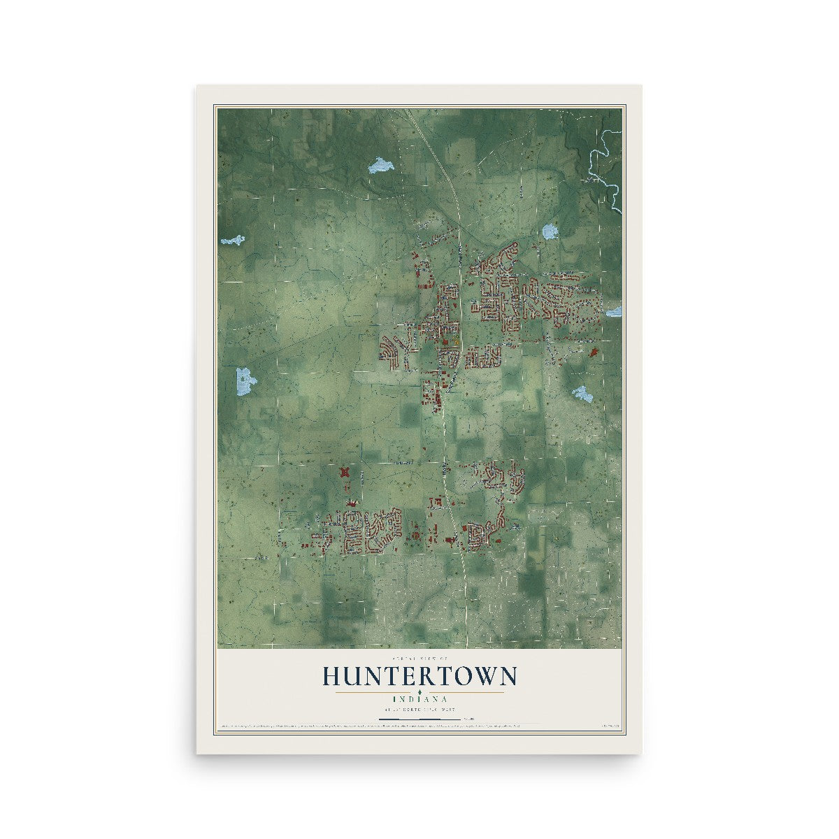 Map of Huntertown, Indiana, 12 x 18 inch unframed archival matte print