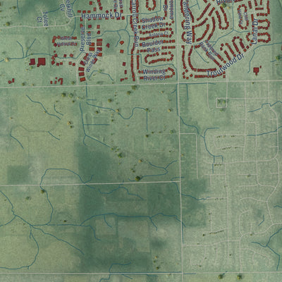 Second close-up of the map of Huntertown, Indiana print showing more streets and buildings