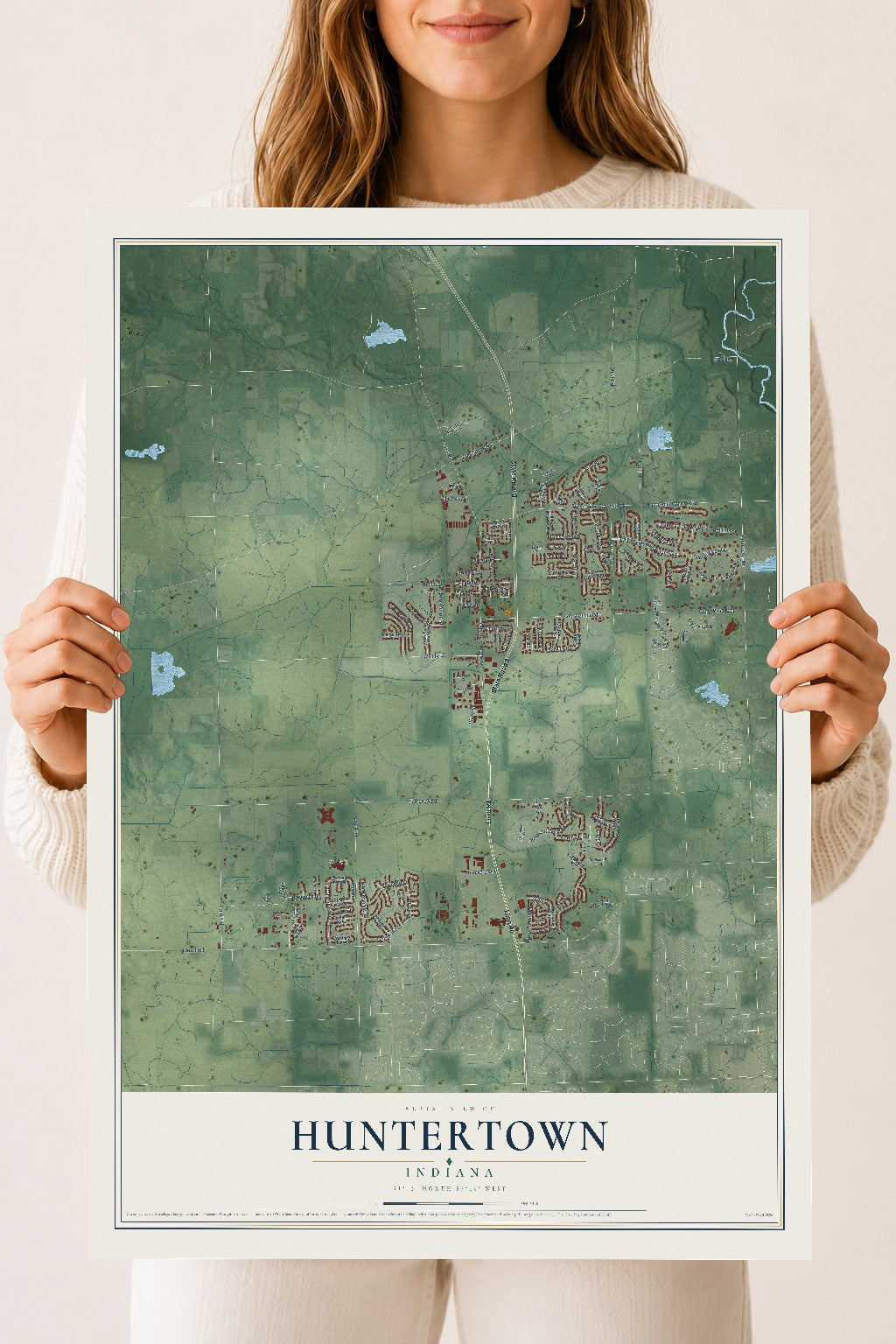 Map of Huntertown, Indiana, 18 x 24 inch unframed archival matte print