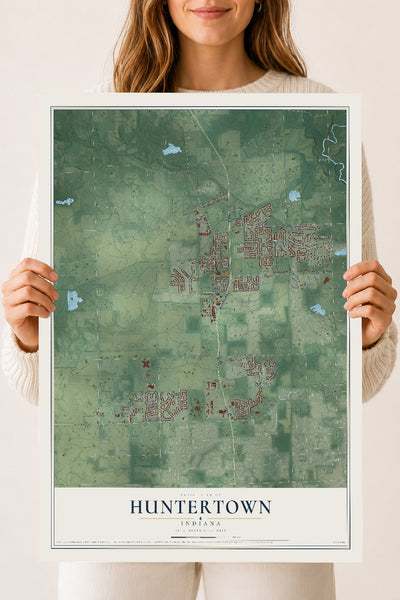 Map of Huntertown, Indiana, 18 x 24 inch unframed archival matte print