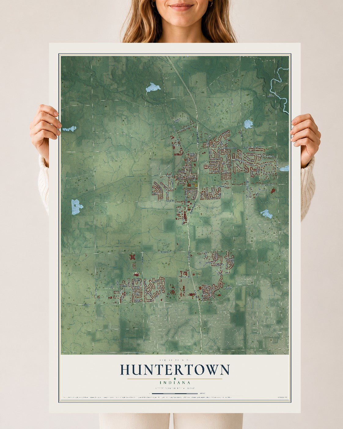 Map of Huntertown, Indiana, 24 x 36 inch unframed archival matte print