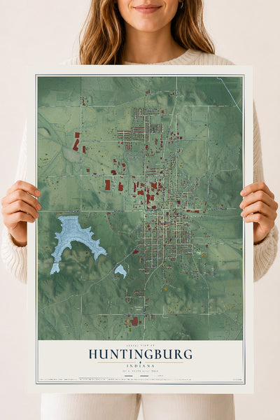 Map of Huntingburg, Indiana, 18 x 24 inch unframed archival matte print