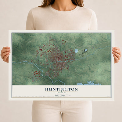 Map of Huntington, Indiana, 12 x 18 inch unframed archival matte print